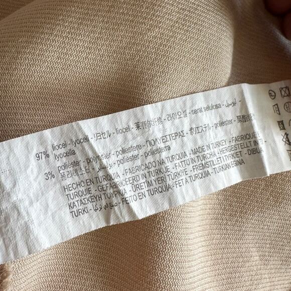 ZARA Tan Lyocell Blend Button-Up Shirt Minimalist Collarless Long Sleeve Blouse - Picture 8 of 10